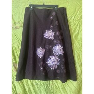 WILLI SMITH skirt embroidered flower plum purple wool blend a-line Womens Size 6